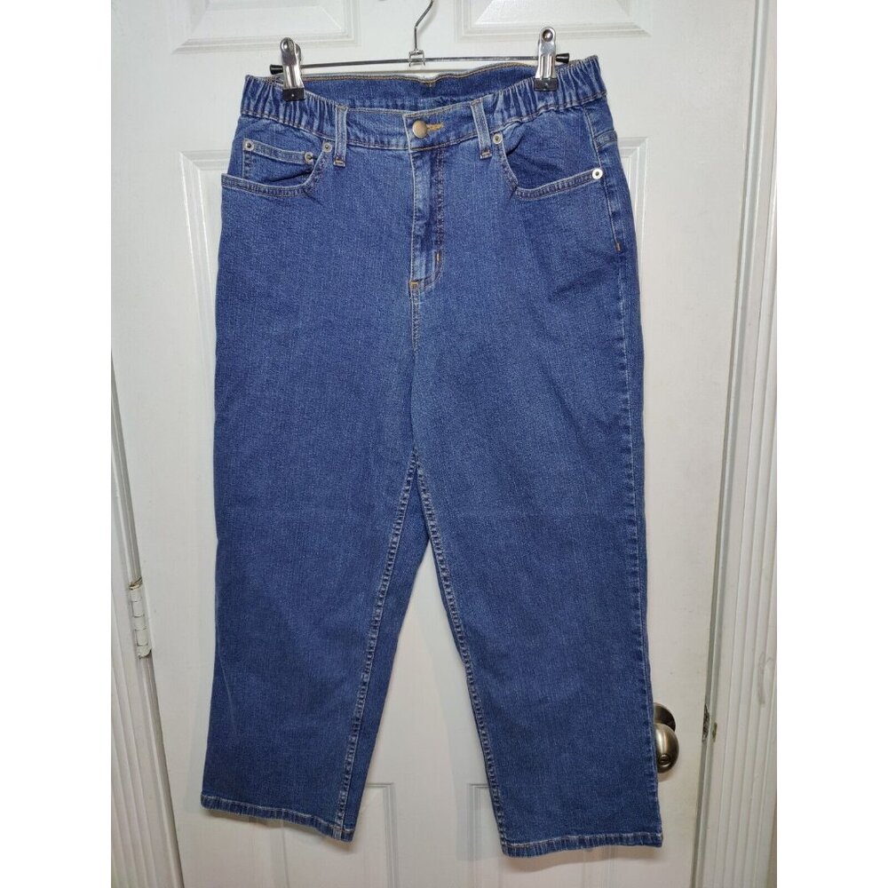 Denim & Co Vintage Wide Leg Elastic High Rise Waist Cropped Jeans S 29x23